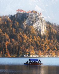 Morning view on Blejski grad - Bled castle on Bled lake in Julian Alps, Slovenia