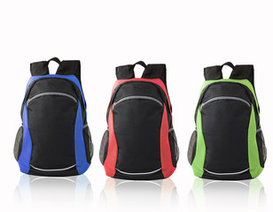 set of colorful backpacks