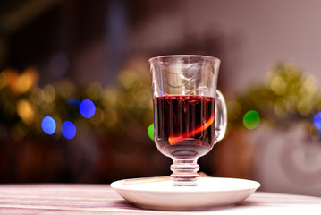 A glass of mulled wine on a blurred background 