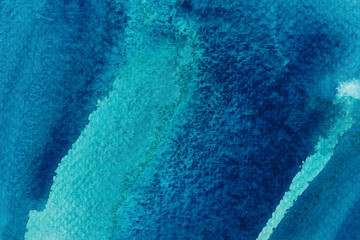 Fototapeta na wymiar Blue watercolor wallpaper. Hand drawn paintbrush swabs raster illustration. Indigo smears, creative color mix.