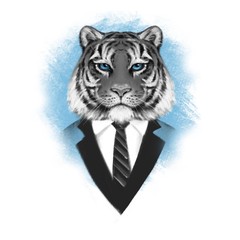 Portrait of Tiger in suit. Illustration in hand drawn style
