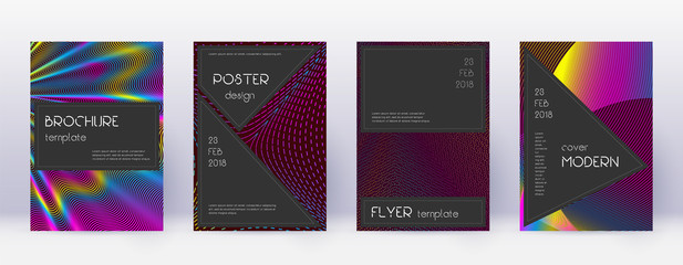 Black brochure design template set. Rainbow abstra