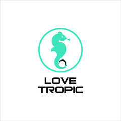 simple modern circle frame seahorse logo design idea in blue color