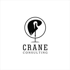 simple black crane bird logo design idea for company brand
