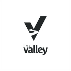 River logo valley vector or creek in simple V monogram style design idea
