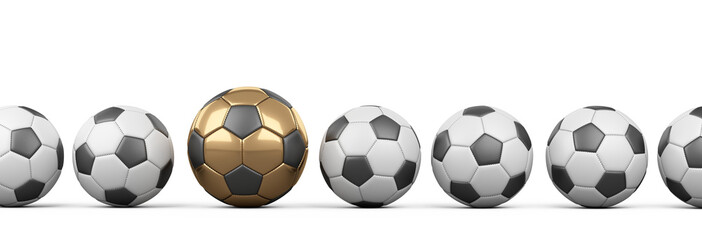 Naklejka premium Soccer balls in a row, one of them is golden.