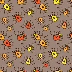 Beetles pattern design. Spiders seamless background. Textile pattern or wrapping paper. Simple beetles texture.