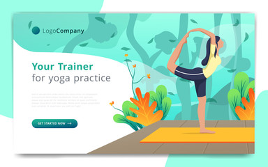 Fototapeta na wymiar web page template of yoga trainer do exercise in open nature. Easy to edit and customize. Vector illustration. Eps10