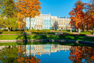 Catherine palace and park in autumn, Tsarskoe Selo (Pushkin), St. Petersburg, Russia