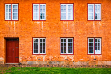Exterior architecture. Facade of building in in Helsingor, Denmark