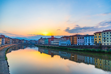 Embankment of the River Arno in the Italian City of Pisa.