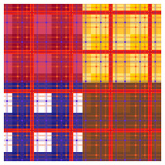 Set of four, colorful, textured twill plaid, tartan checkered, repeat pattern for holiday/festive wear textile/fabric. 