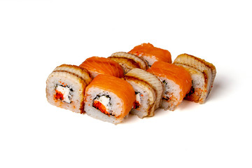 Set of sushi rolls isolated on white background