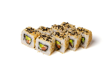 Set of sushi rolls isolated on white background