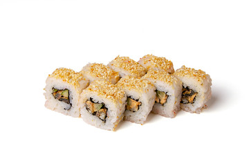 Set of sushi rolls isolated on white background