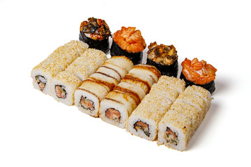 Set of sushi rolls isolated on white background