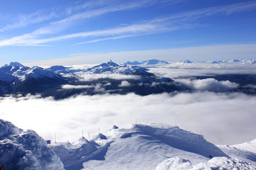 sea of fog seen from the sunny mountains