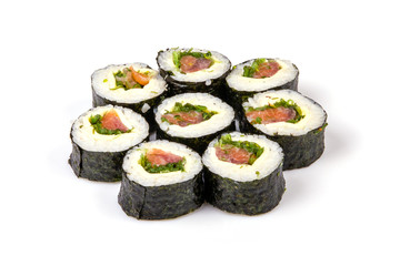 Set of sushi rolls isolated on white background