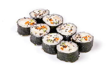 Set of sushi rolls isolated on white background