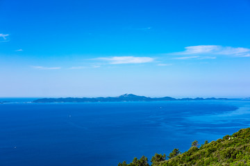 Fototapeta na wymiar View on Lastovo Island, green nature, blue sky and clear Adriatic sea water, summer holidays, Dalmatia, Croatia