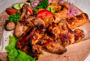 set of chicken meat with vegetables