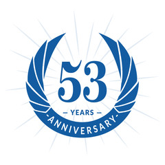 53rd years anniversary celebration design. Fifty-three years logotype. Blue vector and illustration.