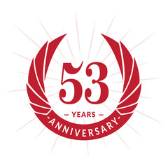 53rd years anniversary celebration design. Fifty-three years logotype. Red vector and illustration.