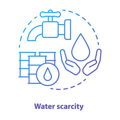 Water scarcity concept icon. Lack of clean drinking pure water idea thin line illustration in blue. Resources management and rational waste consumption. Vector isolated outline drawing