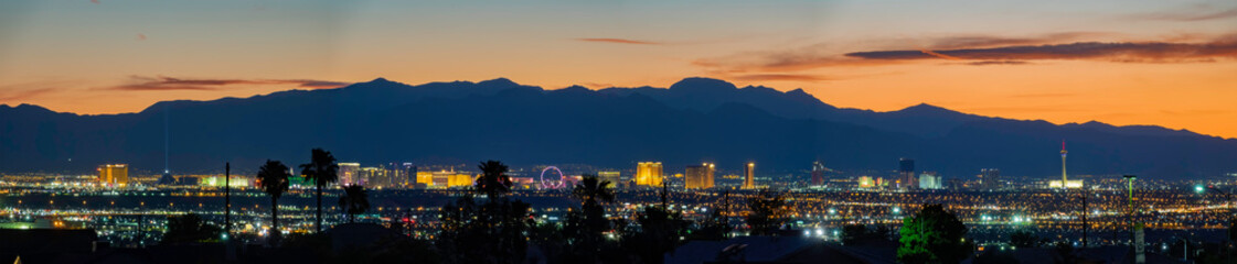 Aerial sunset high angle view of the downtown Las Vegas Strip © Kit Leong