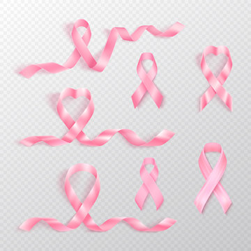 Breast cancer vector set of pink ribbons