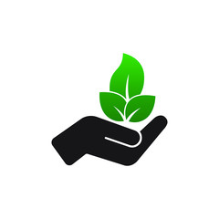 Plant leaf in hand icon. Go green sign. Vector illustration