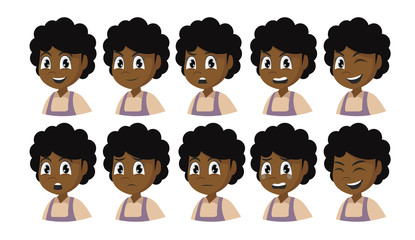 Set of African girl emotions.
