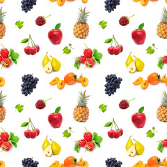 Stylized fruits isolated on white. Seamless repeating pattern.