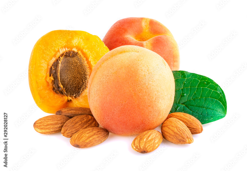 Canvas Prints Apricot with fruit kernel and stones on white background