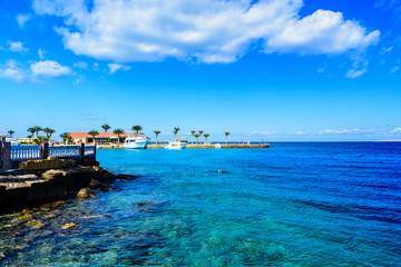 White luxury yachts in a sea harbor of Hurghada, Egypt