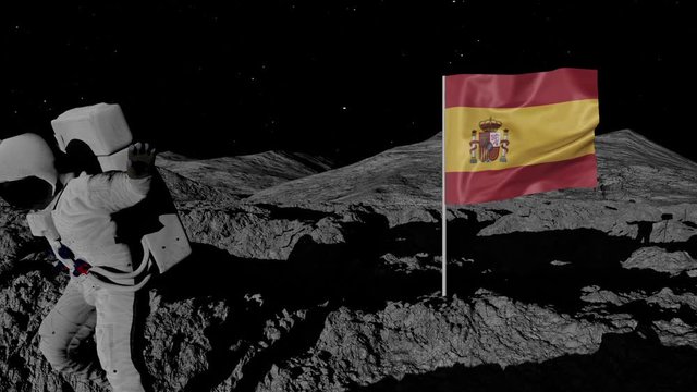 astronaut planting Spain flag on the moon.