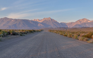 scenic view of eastern Sierra Nevada mountains at sunrise from Whitmore Tubs road (Mono County, California)