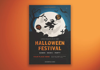 Halloween Festival Flyer Layout with Illustrative Elements