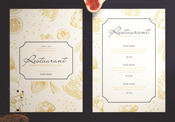 Elegant Restaurant Menu Layout with Illustrative Elements