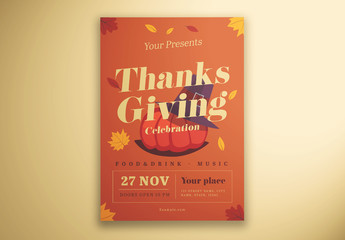 Thanksgiving Flyer Layout with Illustrative Elements