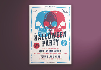 Halloween Party Flyer Layout with Illustrative Skulls