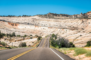 Steep dramatic hill closeup on highway 12 scenic road in Calf Creek Recreational Area and Grand Staircase Escalante National Monument in Utah