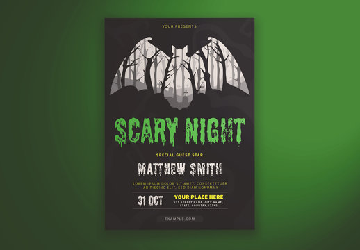 Halloween Flyer Layout with Illustrative Elements