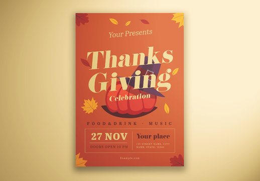 Thanksgiving Flyer Layout with Illustrative Elements