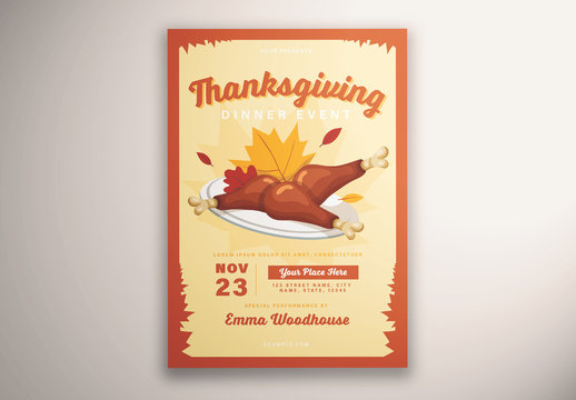 Thanksgiving Flyer Layout with Illustrative Elements