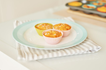 Thanksgiving, pumpkin muffins for Halloween, cooking at home in the kitchen