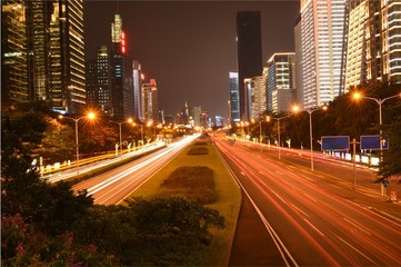 urban traffic in shenzhen at night, using long exposure