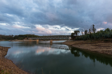Fototapeta na wymiar Train bridge landscape in Coval, Viseu - Portugal