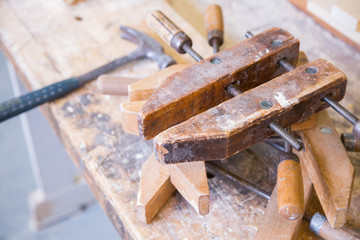 Vintage woodworking tools in the workshop