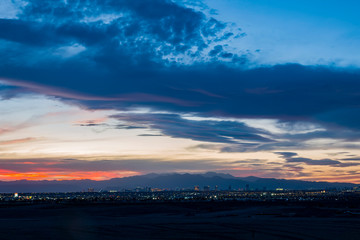 Aerial sunset high angle view of the downtown Las Vegas Strip